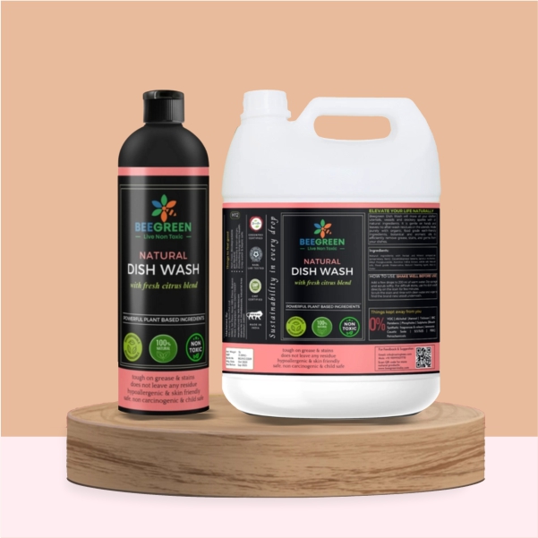 Natural Dish Wash Liquid Soap| Eco-Friendly & Biodegradable |Safe For Sensitive Skin| 100% Natural & Plant based | Chemical Free | Food Grade Ingredients|Beegreen